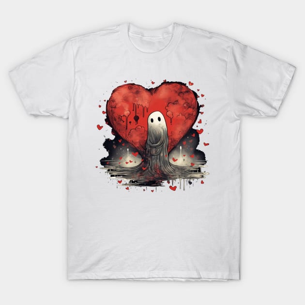 Valentines Heart Ghost Goth T-Shirt by tatadonets